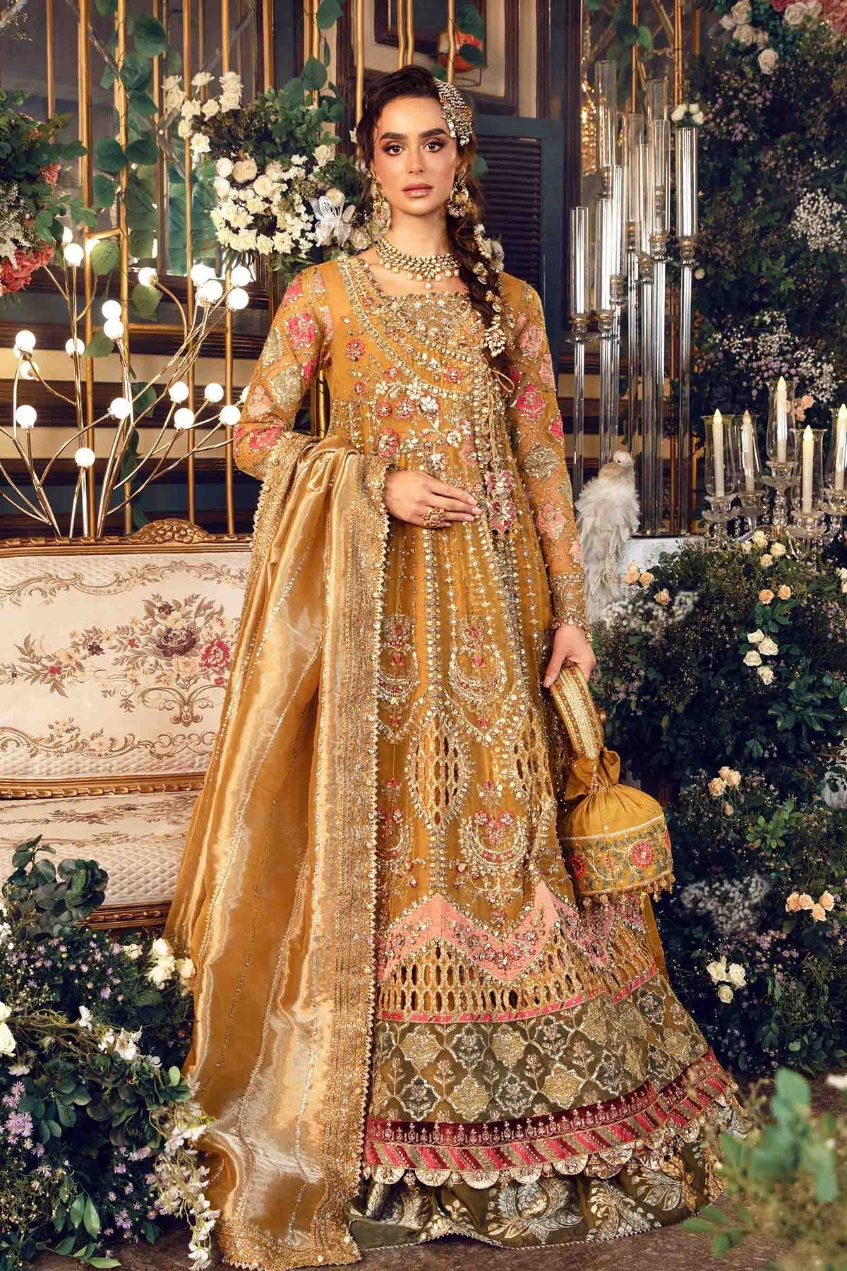 maria b golden dress wedding maria b party wear