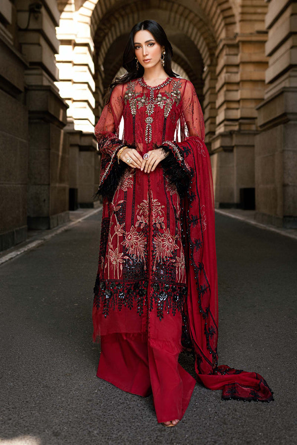3 Piece Embroidered Organza Suit | WF-09-06-Red
