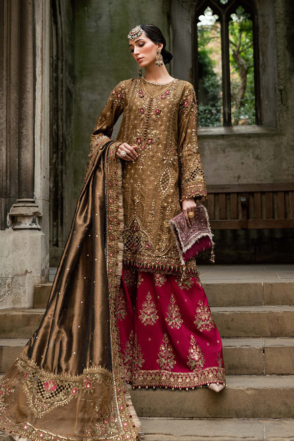 3 Piece Embroidered Raw Silk Suit | WF-09-04-Tambaku Brown